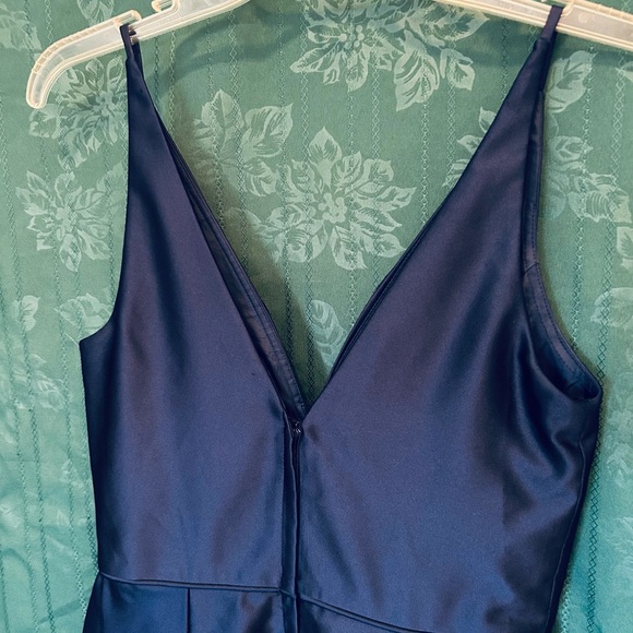 Navy Blue Cocktail Party Dress Size 5 Rhinestone Bling Pockets V Neck & Back - Picture 6 of 7